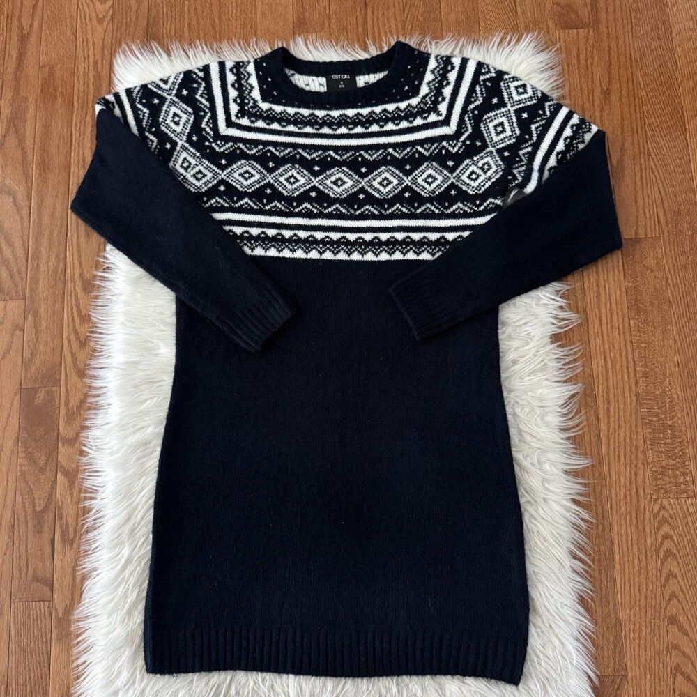 Esmara Sweater Dress Women’s Medium Fair Isle Knit Long Sleeve Blue White Cozy